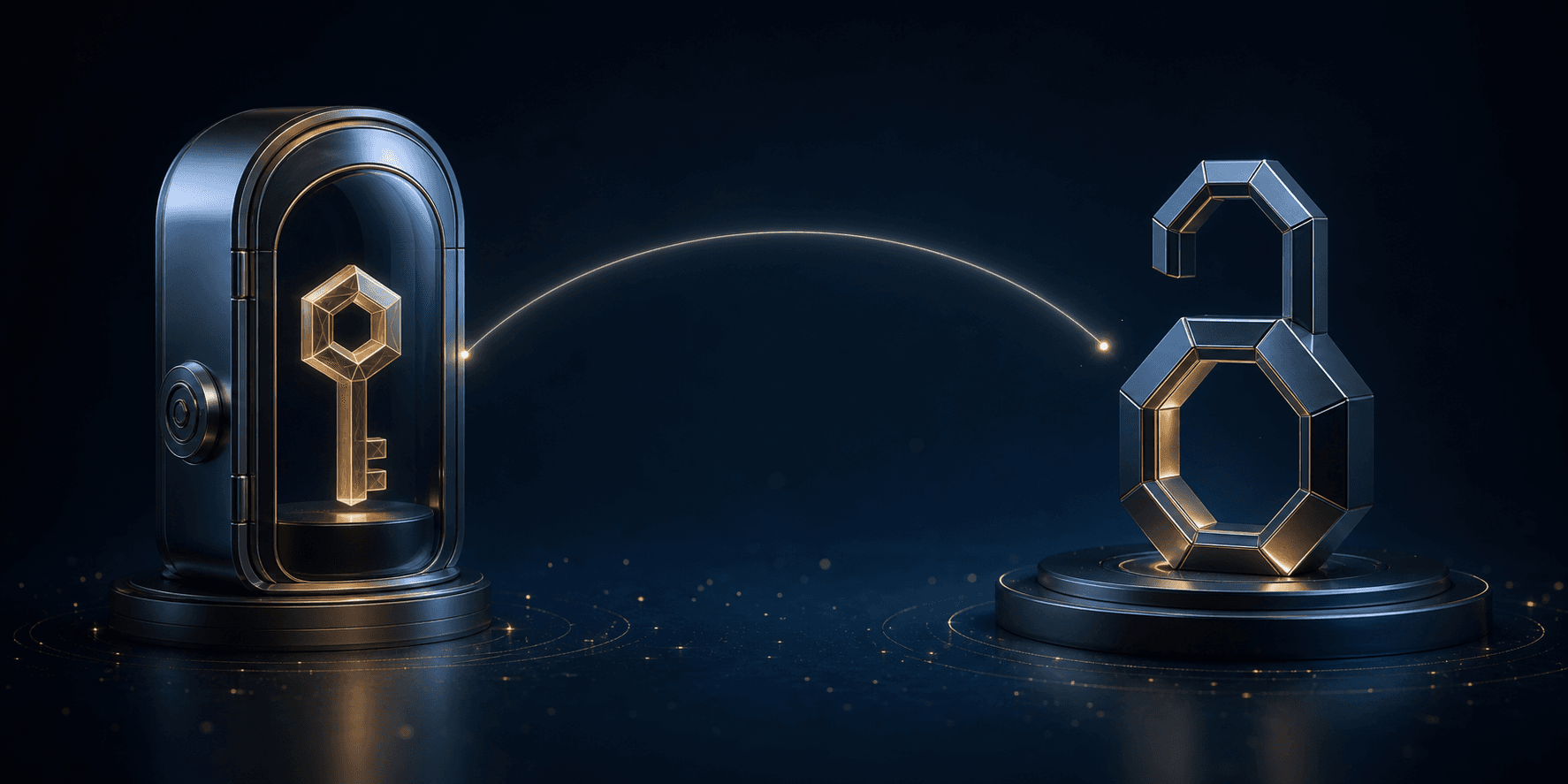 A protected private key paired with a separate public credential